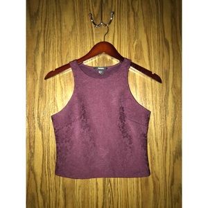 High Neck Burgundy Crop Top with Zipper Side